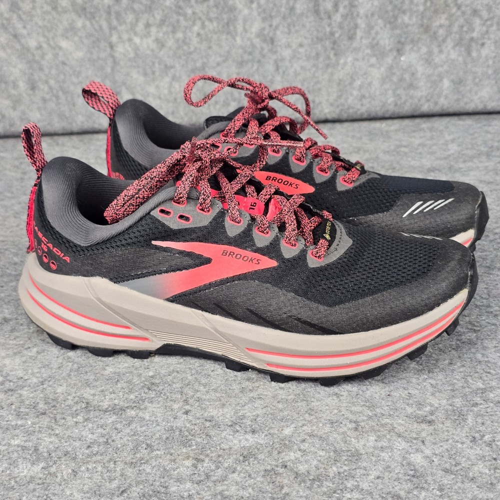Brooks Cascadia 16 GTX Womens 6 Black Pink Trail Running Shoes Waterproof